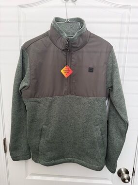 Billabong Men’s Boundary Blocked Quarter-Zip Fleece Pullover in Heather Green